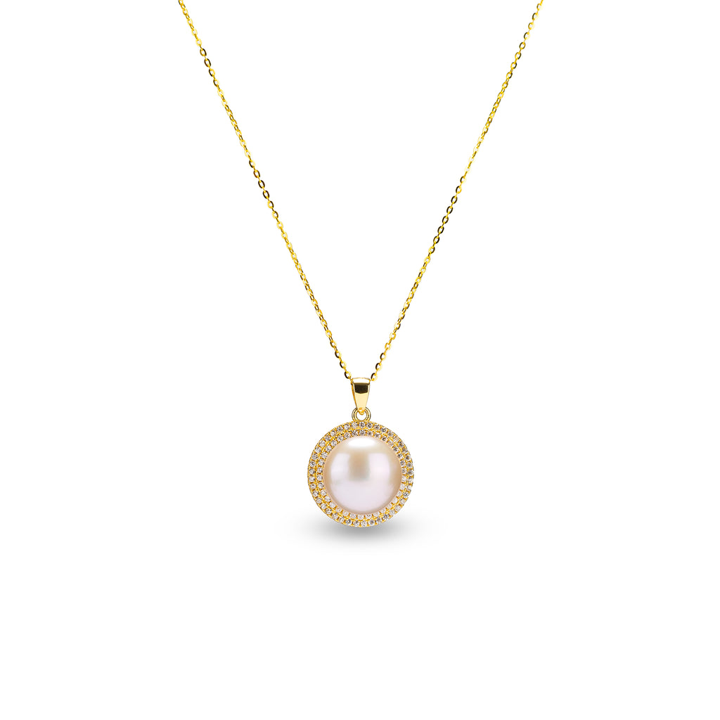 Pearl  pendant necklace on a white background