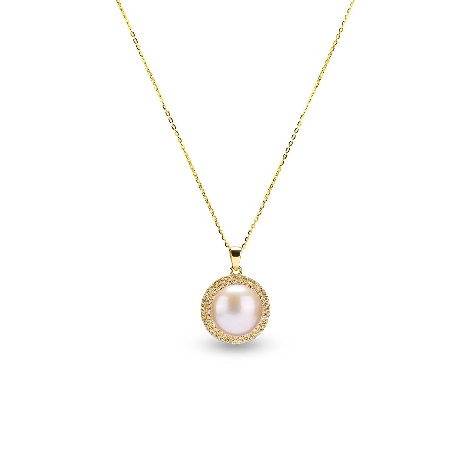 Pearl  pendant necklace on a white background