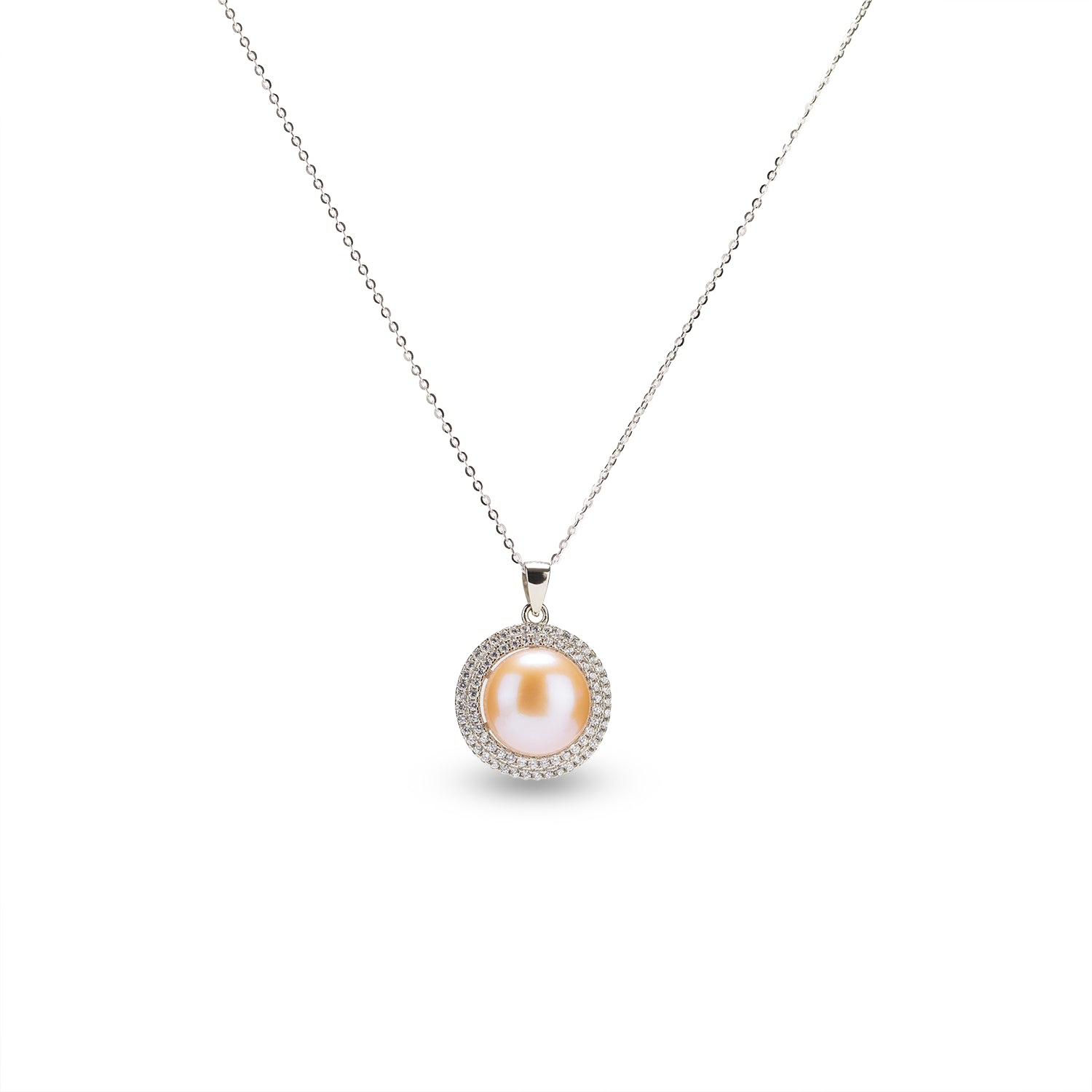 Pearl  pendant necklace on a white background